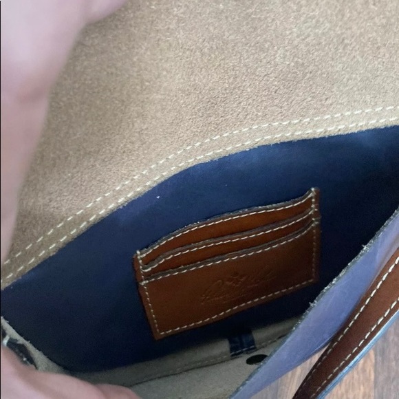 Navy/Gray Flap Leather Handbag Crossbody Medium - Picture 9 of 12